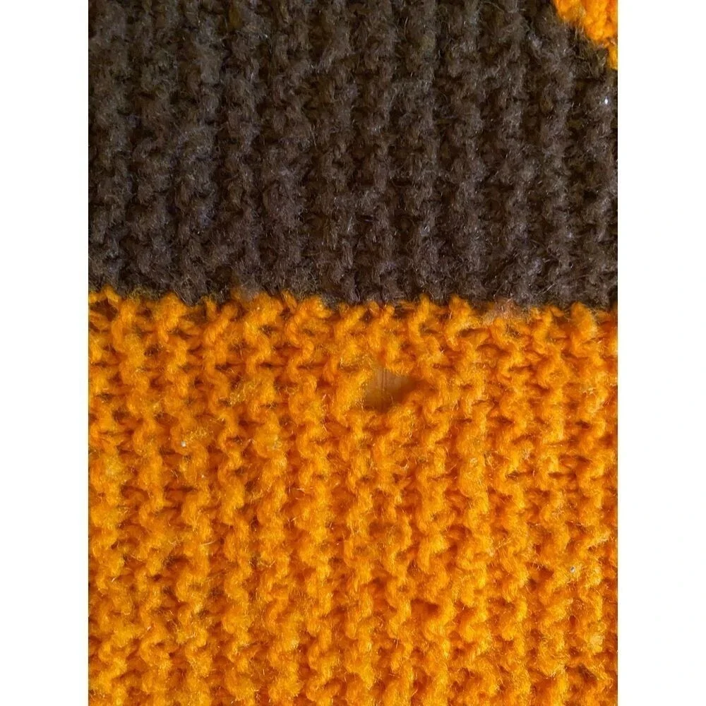 Handmade Knit Orange‎ Brown Throw Blanket with Polka Dot Design Home Decor